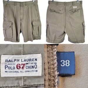 Polo Ralph Lauren Cargo Fatigue Shorts Mens 38 Tan Putty Canvas Pockets Vintage